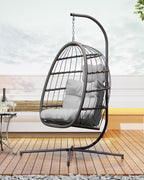 FREDEES Egg Swing Chair with Stand, Outdoor Hanging Egg Chair with Cushion for Patio/Porch/Balcony/Indoor (Light Gray)