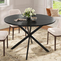 Unovivy 47 Inch Round Dining Table for 4, Space Saving Circle Dining Table with Pedestal Metal Frame, Industrail Modern Round Kitchen Table for Living & Dining Room, Black