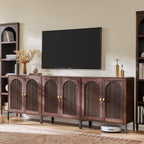Modern TV Stands for 80 Inch TVs, 92.63" W Wood Entertainment Center w/Adjustable Shelves, Mid Century Modern TV Stand w/Arched Fluted Doors, Media Console Cabinet for Living Room, Brown
