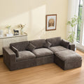 115''Cloud Boneless Sectional Couch, Modular Sectional Sofa Deep Seat with Ottoman, Oversized Upholstered Convertible Comfy 4 Seater Chenille Sofa L Shape Couches for Living Room, Brown