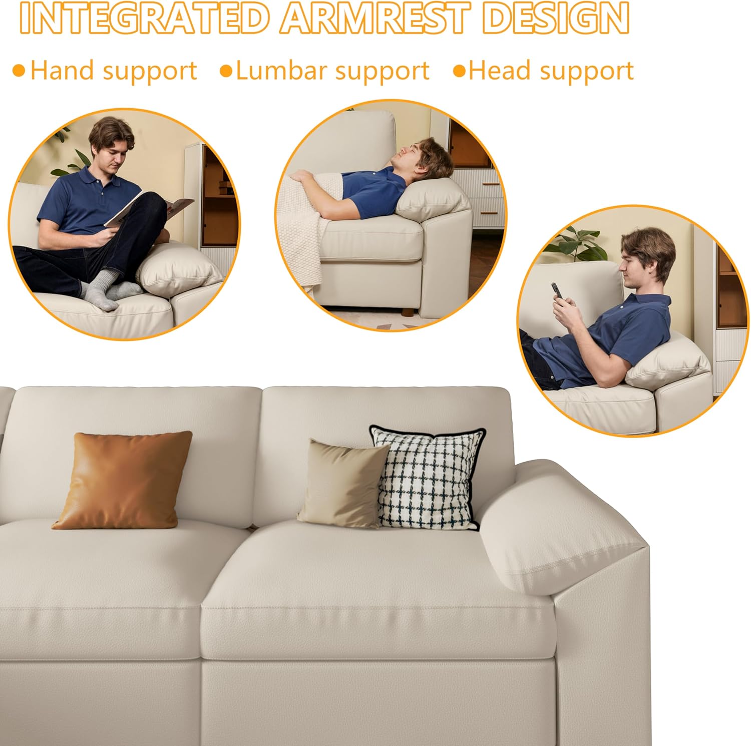 EASE MOOSE Oversized Modular Sectional Sofa,Leather Sectional Couch with Deep Seat,Extra Large U Shaped Couch,Faux Leather Material Sofa Modern Comfy Scratch Resistant,Beige