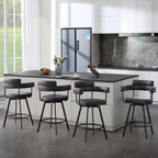 26'' Swivel Counter Height Stools with Round Back, Faux Leather Upholstered Bar Stools with Metal Legs, Armrest, Modern Counter Stools for Kitchen Island, Dining Room (Black, Set of 2)