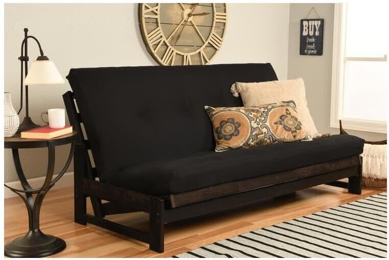 Full Size Futon Frame Set - Convertible Sofa Bed for Living Spaces Twill Black