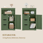 Yaheetech Bathroom Storage Cabinet, Storage Organizer with 1 Door and 3 Drawers, Adjustable Shelf, Free-Standing Floor Cabinet Cupboard for Kitchen/Living Room/Bathroom, Green