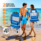 VINGLI Tall Beach Chair 1 Pack Lightweight, Backpack Beach Chair for Adults with 5-Position, Cooler Bag, Cup Holders, Towel Bar, Lightweight Folding Beach Camping Chairs Blue