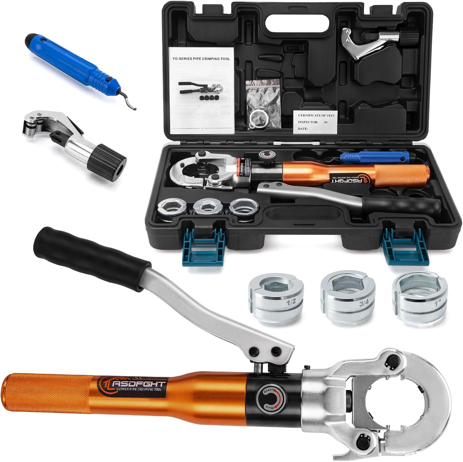 Copper Pipe Crimping Tool - with 1/2", 3/4", 1" Jaws, Copper Tube Fittings Hydraulic Pipe Crimping Tool for Pro Press, Viega Copper Pipe Fittings