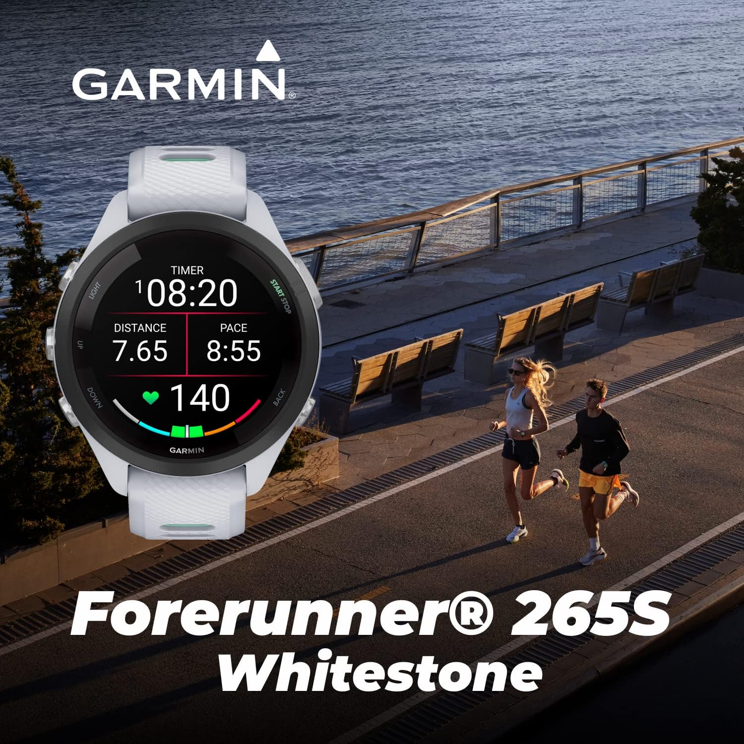 Wearable4U Garmin Forerunner 265S Music GPS Running 42 mm Smartwatch  Whitestone with AMOLED 1.1in Touchscreen Display Black Earbuds Bundle