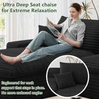 107" Cloud Couch Modular Sectional Sofa for Living Room, U-Shape Boneless Couch with Deep Seat, Modern Corduroy 3-Seater with Ottoman, No Assembly Required (Black,Left-Facing Chaise)