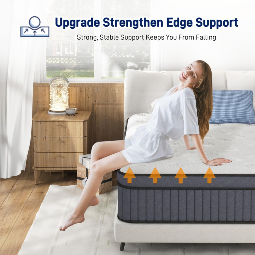 EEN EEN SLEEP 12 Inch Medium Firm King Size Mattress Upgraded King Hybrid Mattresses in A Box with Gel Memory Foam & Pocket Springs, Strong Edge Support,Pressure Relief,CertiPUR-US,365-Night Trial