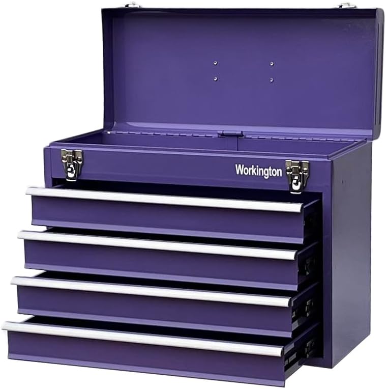 Workington Portable Metal Tool Chest with 4 Drawers, 20" 4-Drawer Tool Chest Cabinet with Ball Bearing Drawer Slides, Steel Tool Storage Box Organizer 4004 Purple