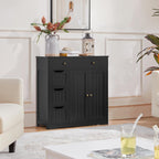 Topeakmart Storage Cabinet with 4 Drawers and 2 Doors, Adjustable Shelves, Freestanding Cabinet for Kitchen, Dining Room, Living Room, Entryway, Black