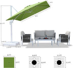 PURPLE LEAF 8 FT Patio Umbrella With Base White Cantilever Umbrella Square Outdoor Offset Umbrella Windproof with 360° Rotation for Garden Deck Pool, Macaw Green