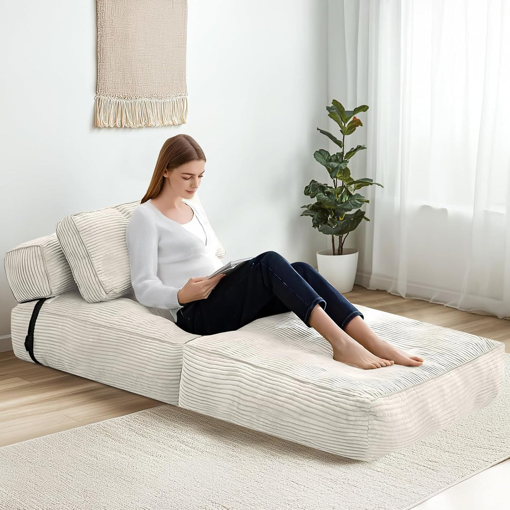 tantohom Folding Sofa Bed, Convertible Sleeper Chair with Pillow Foldable Mattress with Back Support,Space-Saving Sofa for Living Room,Bedroom (White)