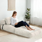 tantohom Folding Sofa Bed, Convertible Sleeper Chair with Pillow Foldable Mattress with Back Support,Space-Saving Sofa for Living Room,Bedroom (White)