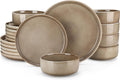 vancasso PLAYA Plates and Bowls Sets, 18 Pieces Dark Brown Dinnerware Sets for Kitchen, Reactive Glaze Dishes Set for 6, Dishwasher and Microwave Safe