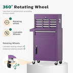 Greenvelly Tool Chest, 5-Drawer Rolling Tool Chest with Hooks and Lockable Wheels, Detachable Top Tool Box, Toolbox with Wheels, Rolling Tool Box for Mechanics Garage Workshop and Tool Room (Purple)
