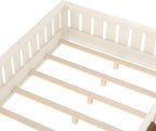 Bellemave Beige Montessori Floor Bed with Fence and Slats, Full Size Montessori Floor Bed with Bookcase and High Rails, Easy Assemble Bed Frame for Girls, Boys, Full