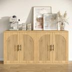 Furniouse Fluted Buffet Cabinet with Storage Sideboard Cabinet with Adjustable Shelf, Modern Accent Cabinet with Fluted Arched Doors for Living Room, Dining Room, Natural Oak