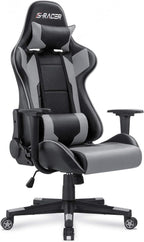 Homall Gaming Chair, Office Chair High Back Computer Chair Leather Desk Chair Racing Executive Ergonomic Adjustable Swivel Task Chair with Headrest and Lumbar Support (Grey)