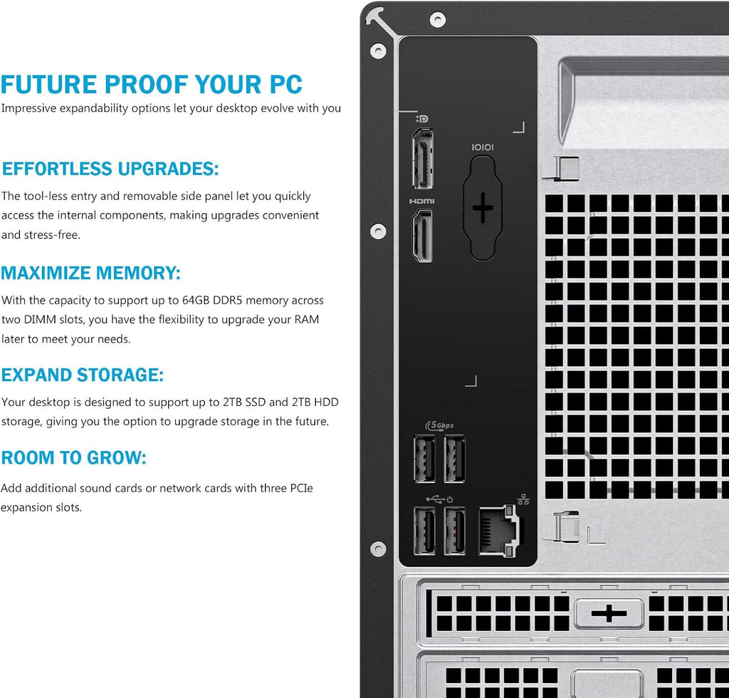 Dell Tower Desktop ECT1250 - Intel 10-core Core Ultra 5 225(Beats Ultra 7 165H)  16GB DDR5 5600MT/s RAM | 512GB M.2 SSD | Wi-Fi 6 | Copilot AI Windows 11 Pro | Wired Keyboard & Mouse | Black
