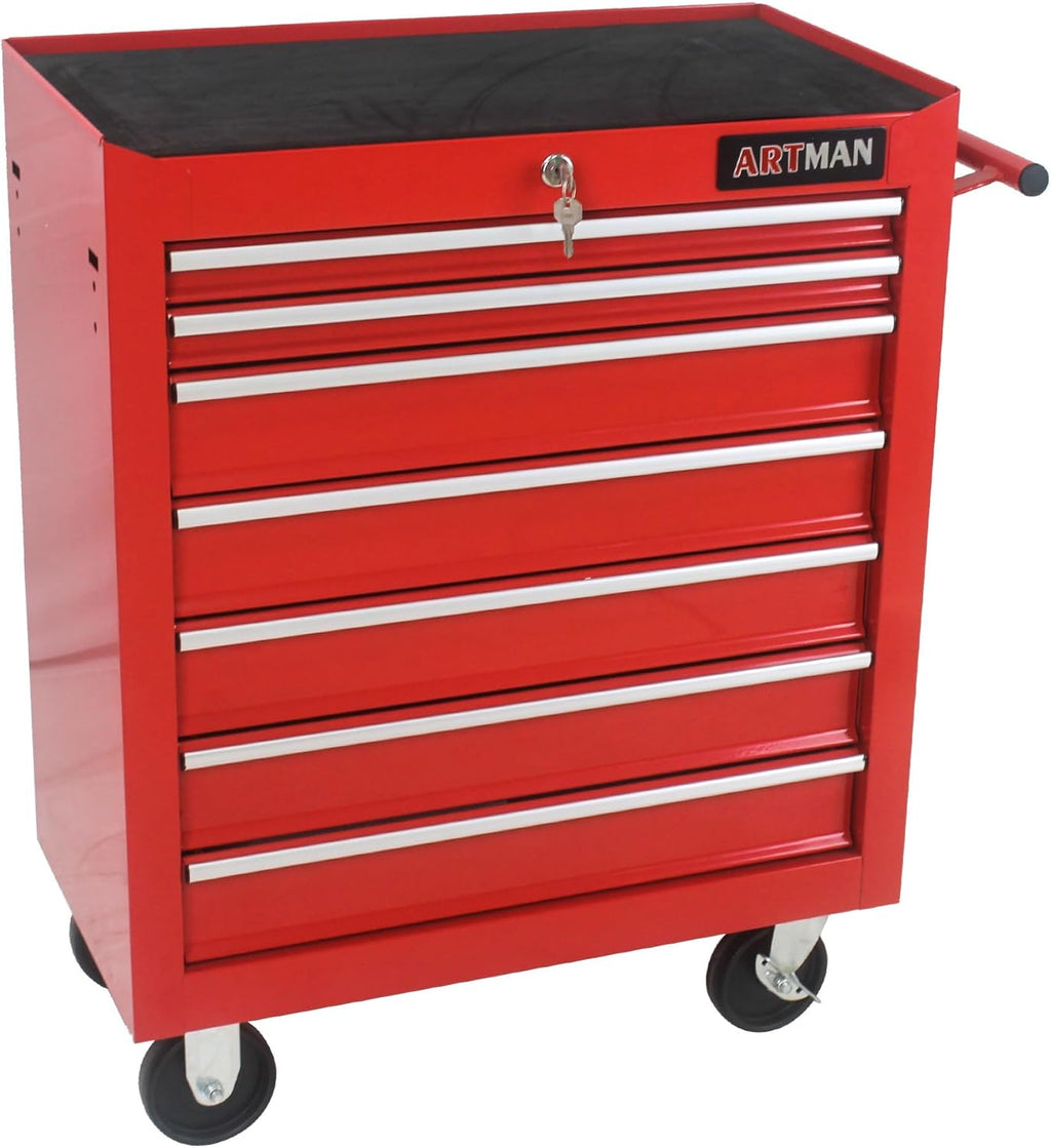 7 Drawers Rolling Tool Cart on Wheels, Multifunctional Organizer Tool Chest Tool Case, Trolley Tool Storage Tool Box for Workshop,Garage,Repair Shop (7 Drawers 24.2" W×12.9" D×29.9" H-Red)