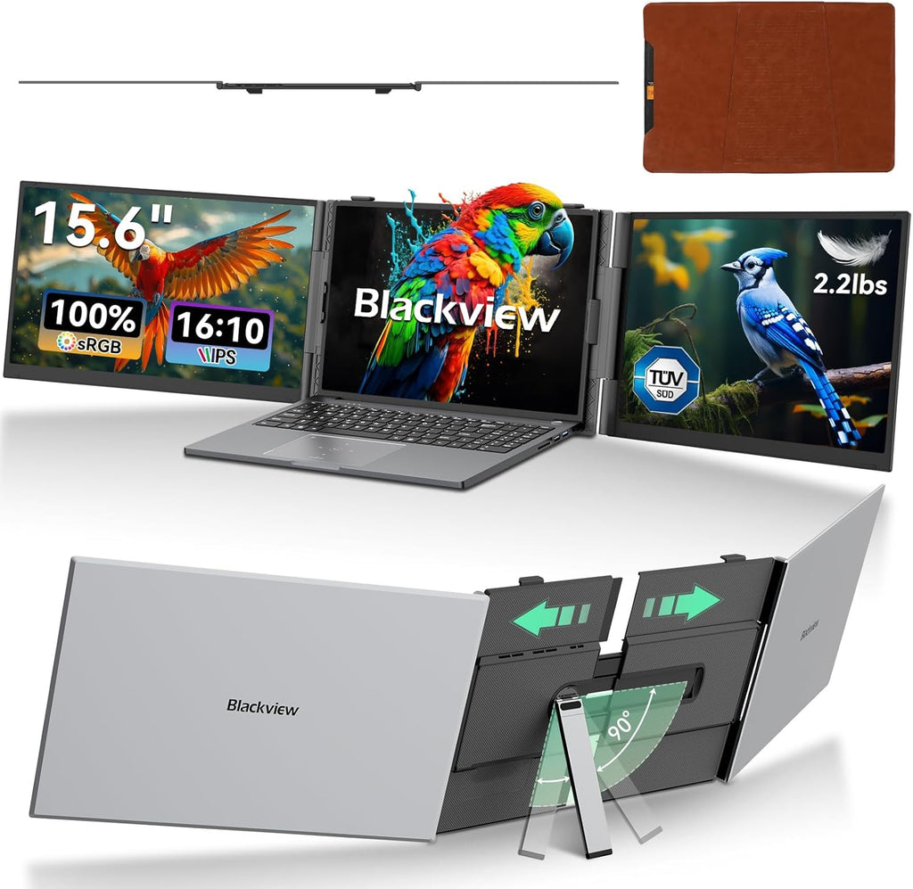 Blackview DCM8 Triple Laptop Screen Extender 15.6" 1080P FHD IPS Portable External Screen Two Cable USB C Travel for 13-17'' Laptop Plug & Play Compatible with Windows/Mac/Chrome OS/Mobile Devices
