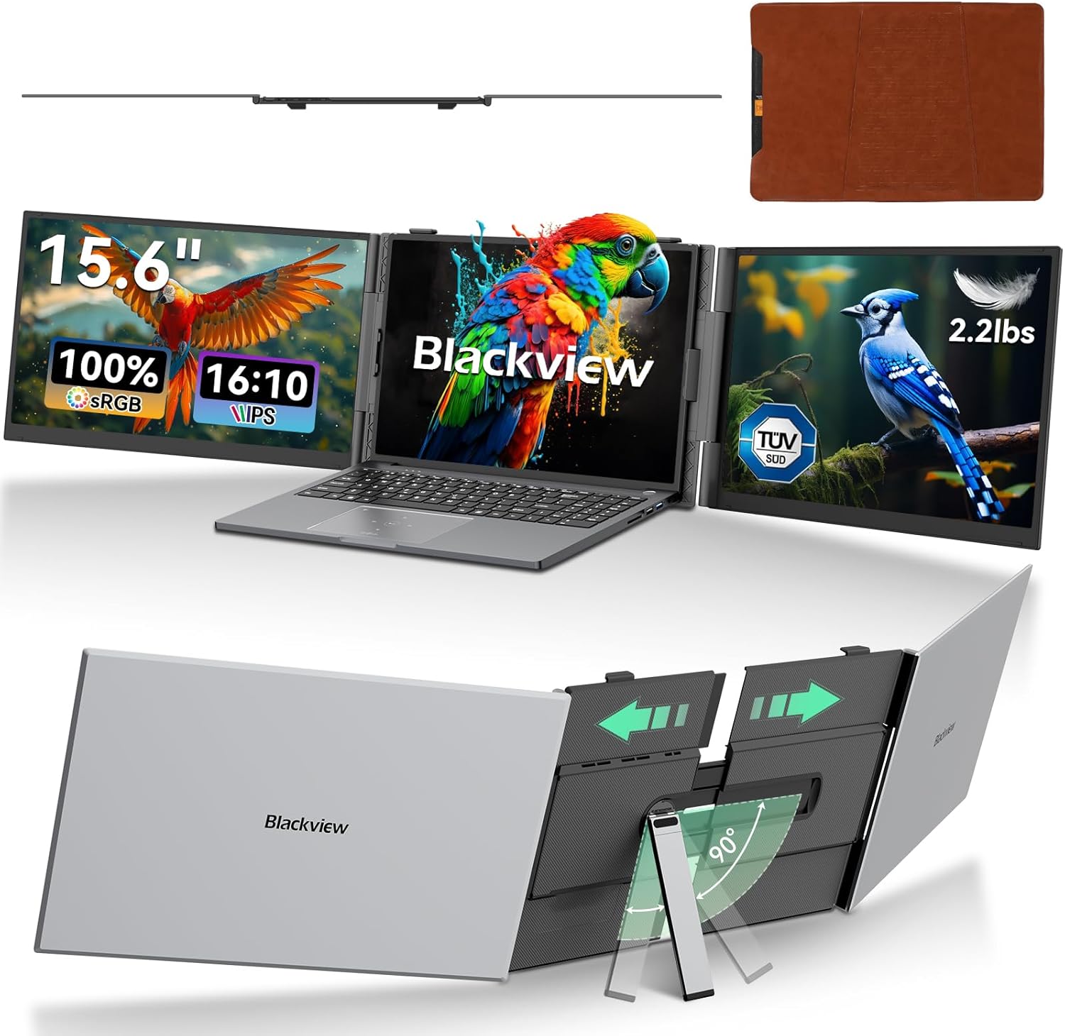 Blackview DCM8 Triple Laptop Screen Extender 15.6" 1080P FHD IPS Portable External Screen Two Cable USB C Travel for 13-17'' Laptop Plug & Play Compatible with Windows/Mac/Chrome OS/Mobile Devices