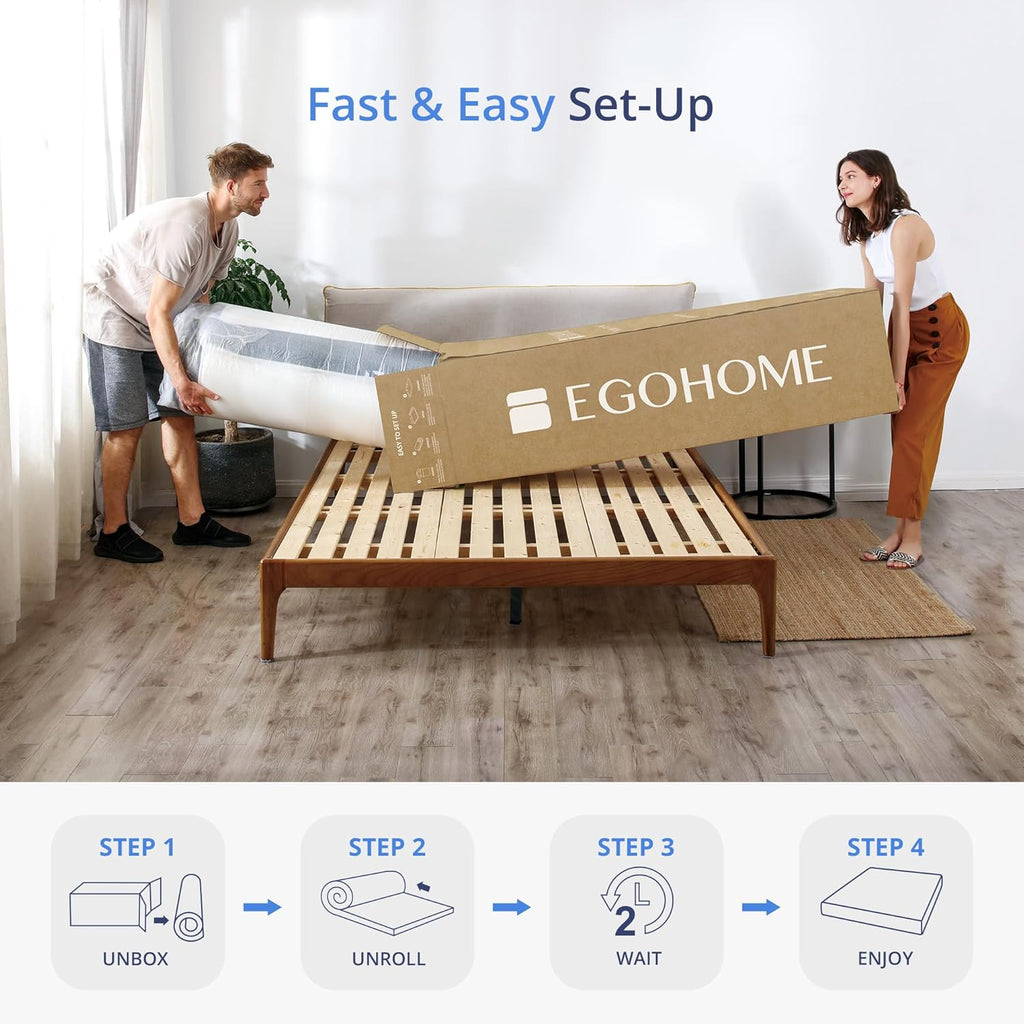 EGOHOME 12 Inch Queen Mattress in a Box, Copper Gel Memory Foam for Cool Sleep, Fiberglass-Free, Pressure Relieving, Medium Firm, CertiPUR-US Certified, 80''L x 60''W