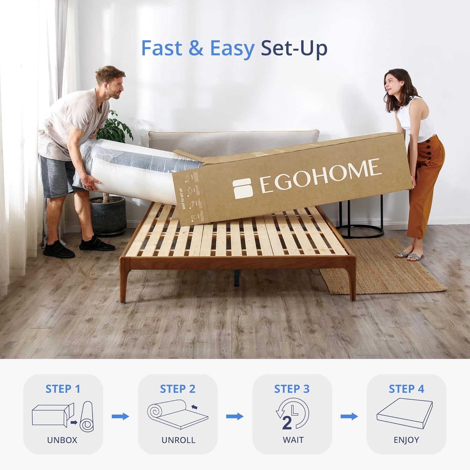 EGOHOME 14 Inch King Size Hybrid Mattress in a Box, Copper Gel Memory Foam for Cool Sleep, Fiberglass-Free, Pressure Relieving, Medium Firm, CertiPUR-US Certified, 80''L x 76''W