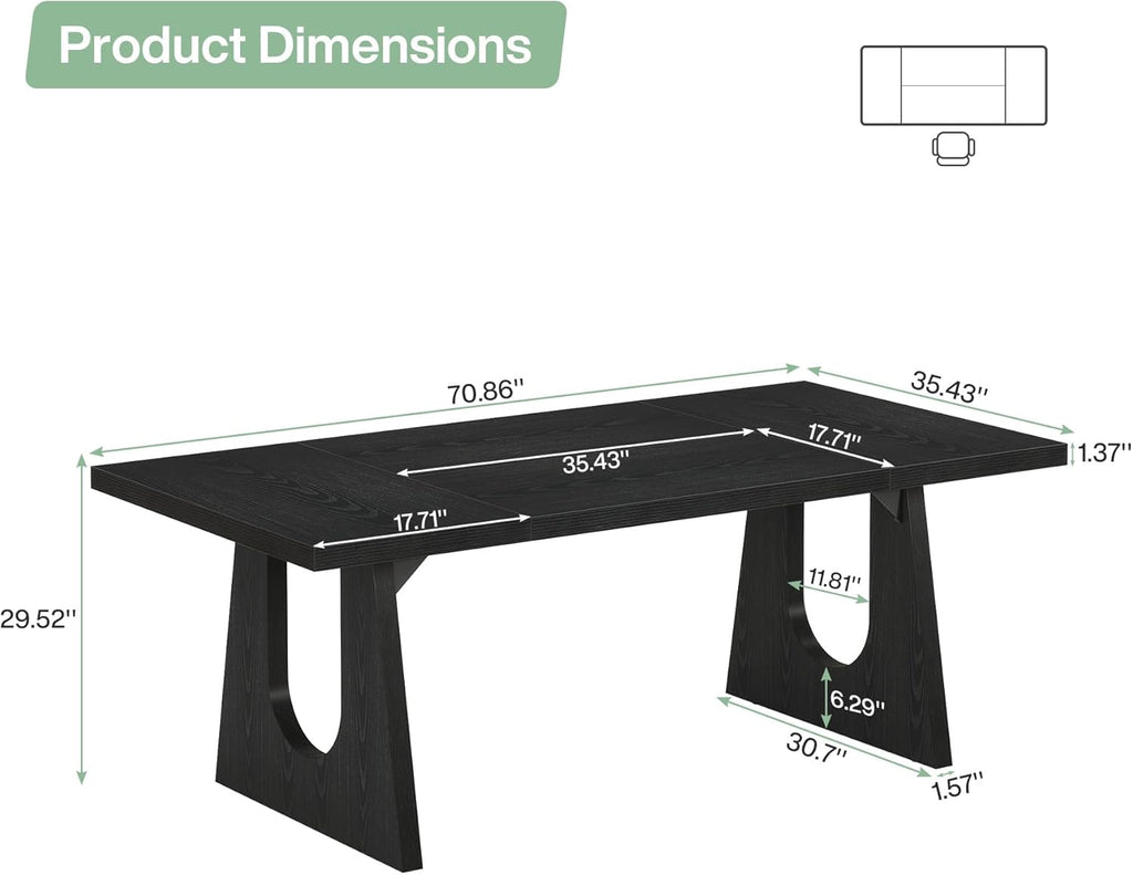 Tribesigns 70.86-Inch Executive Desk, Large Black Computer Office Desk with Wooden Legs, Modern Simple Style Rectangle Writing Table, Workstation or Business Table for Home Office (Black)