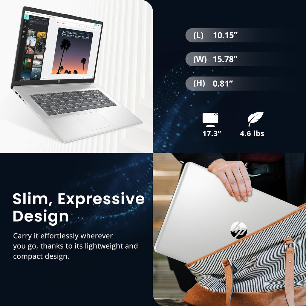 HP 17.3" FHD IPS Anti-Glare Laptop  Intel 7-150U  16GB RAM  2TB Storage (1TB SSD & 1TB Docking Station Set)  Intel Graphics  Num Pad  Wi-Fi 6  1080p Webcam  Fast Charge  Windows 11 Home  Silver