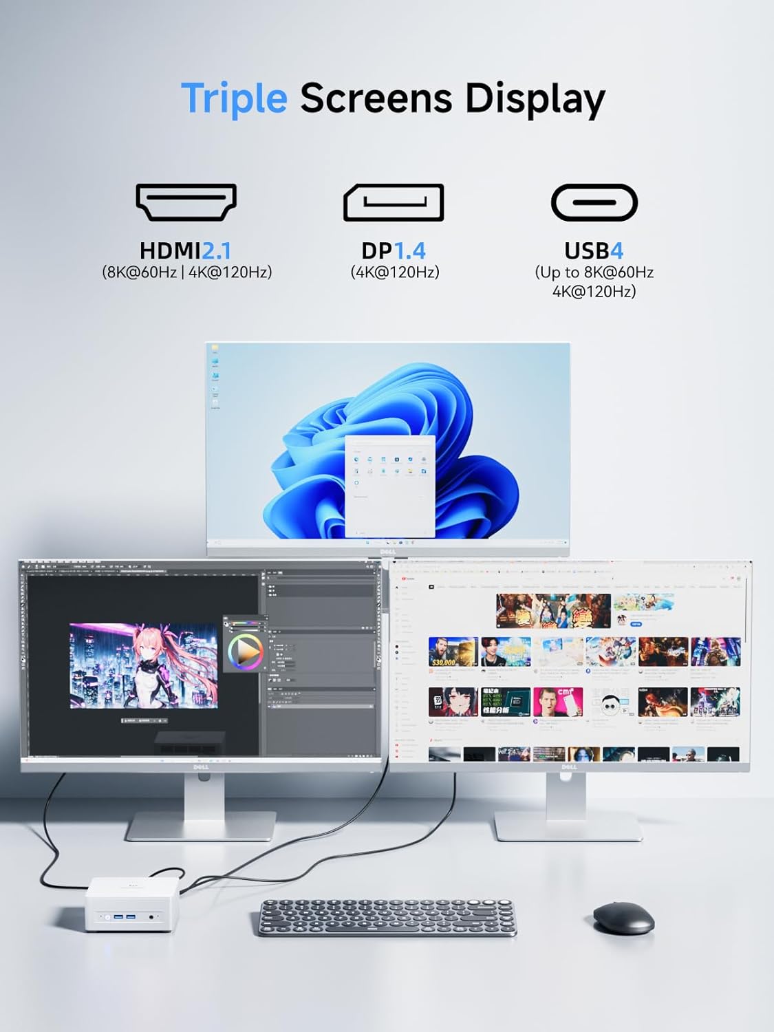 MINISFORUM UM880 Plus Mini PC AMD Ryzen 7 8845HS(8C/16T  up to 5.1GHz)  32GB DDR5 1TB PCIe4.0 SSD  HDMI+DP+USB4 Triple Outputs  OCuLink Port  2.5G LAN  5x USB Port  Radeon 780M Graphics Micro Computer