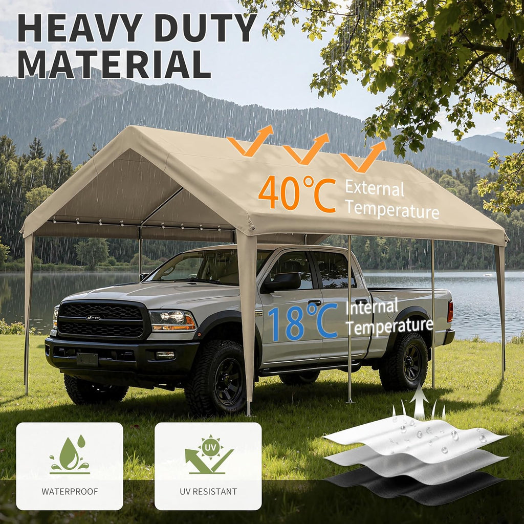 Carport Replacement Canopy Cover 12'x20' for Tent Top Garage Shelter Cover, 800D Heavy Duty Oxford Waterproof & UV Protected Car Canopy Tarp with Ball Bungees (Frame is not Included)
