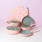Paris Hilton Epic Nonstick Pots and Pans Set, Multi-layer Nonstick Coating, Tempered Glass Lids, Soft Touch, Stay Cool Handles, Made without PFOA, Dishwasher Safe Cookware Set, 12-Piece, Pink