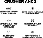 Skullcandy Crusher ANC 2 Wireless Over-Ear Bluetooth Headphones with Multi-Sensory Bass  Active Noise Cancelling  Up to 60 Hours Battery  Microphone for iPhone Android - Hazard
