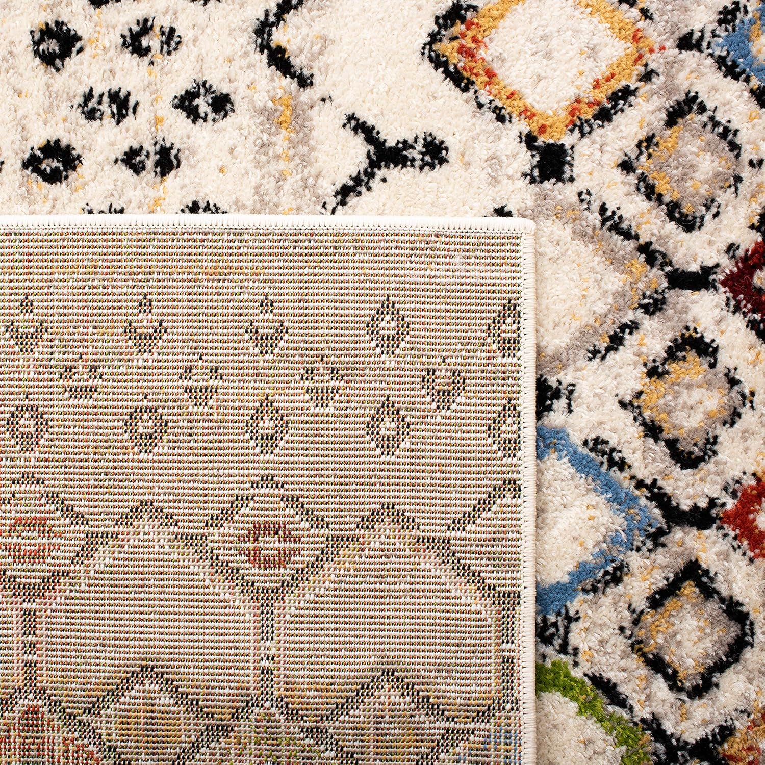 SAFAVIEH Amsterdam Collection Area Rug - 9' x 12', Ivory & Multi, Moroccan Boho Design, Non-Shedding & Easy Care, Ideal for High Traffic Areas in Living Room, Bedroom (AMS108K)