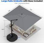 HOMSHADE 9x12FT Cantilever Patio Umbrella Outdoor with Base- Large Offset Heavy-Duty Aluminum Umbrella with 360° Rotation  6 Tilts  Windproof  3-Year Fade Resistance for Pool Deck  Rectangular  Grey
