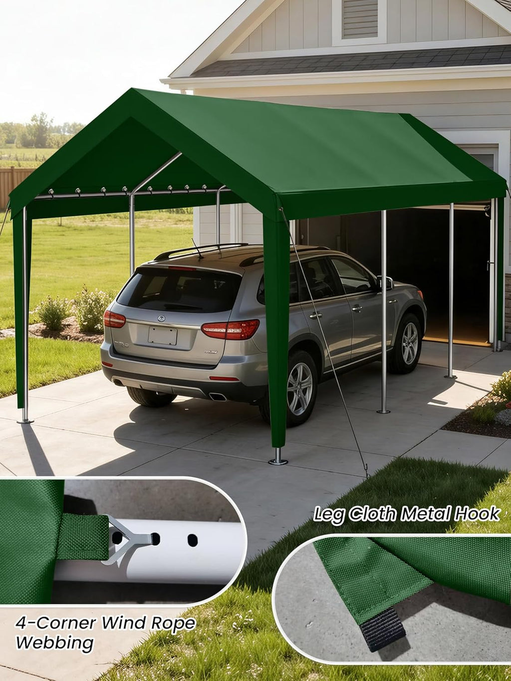 10 x 20 Ft Carport Replacement Cover, Heavy Duty Outdoor Car Tarp Canopy, Waterproof & UV Protected Tear Oxford Tarp with Ball Bungees (Frame is Not Included)
