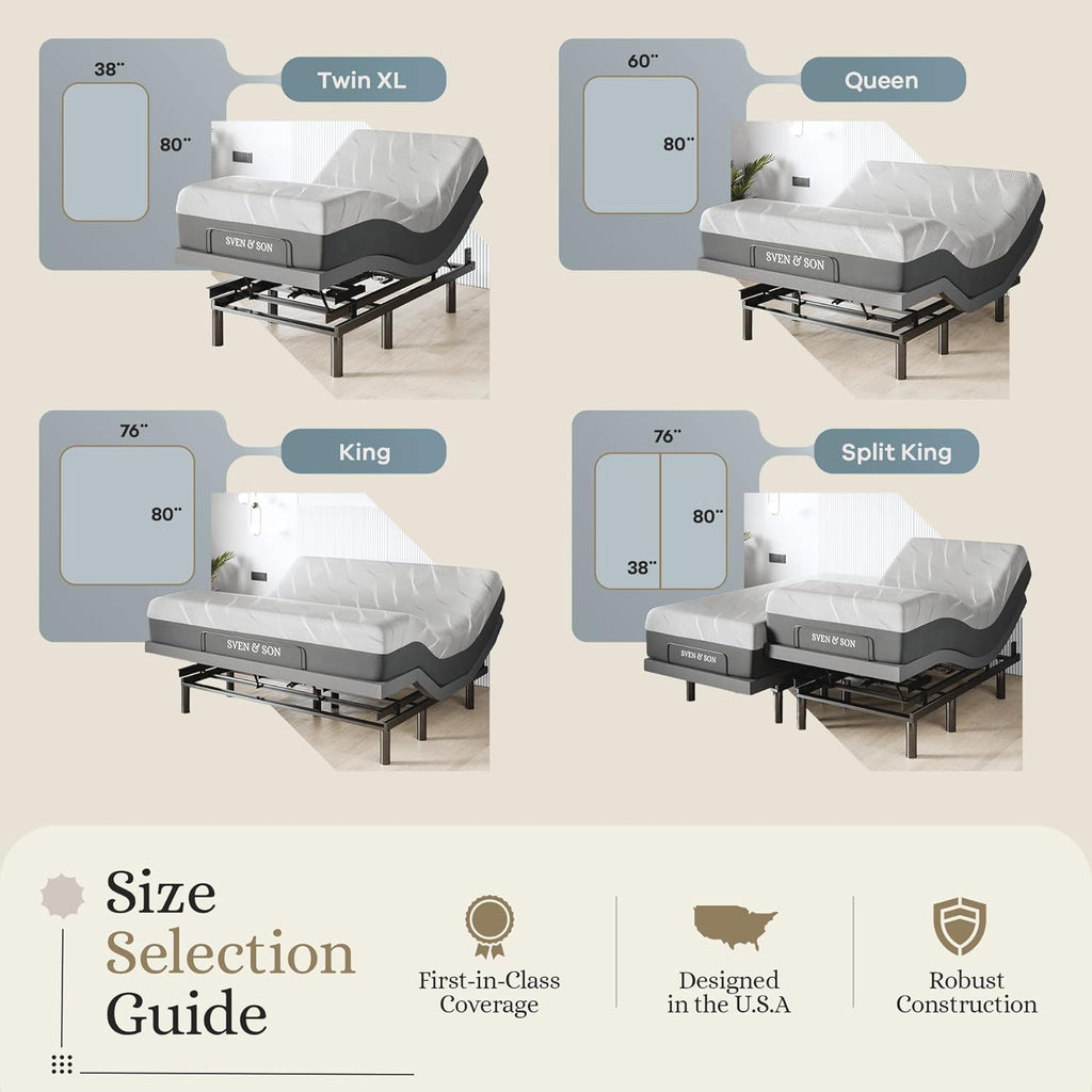 Sven & Son Harmony Adjustable Bed Base, Head and Foot Lift, Massage, Under-Bed Lights, USB, Gel Memory, Zero Gravity Smart Frame - Queen + 10 inch Memory Foam Matt (Firm)