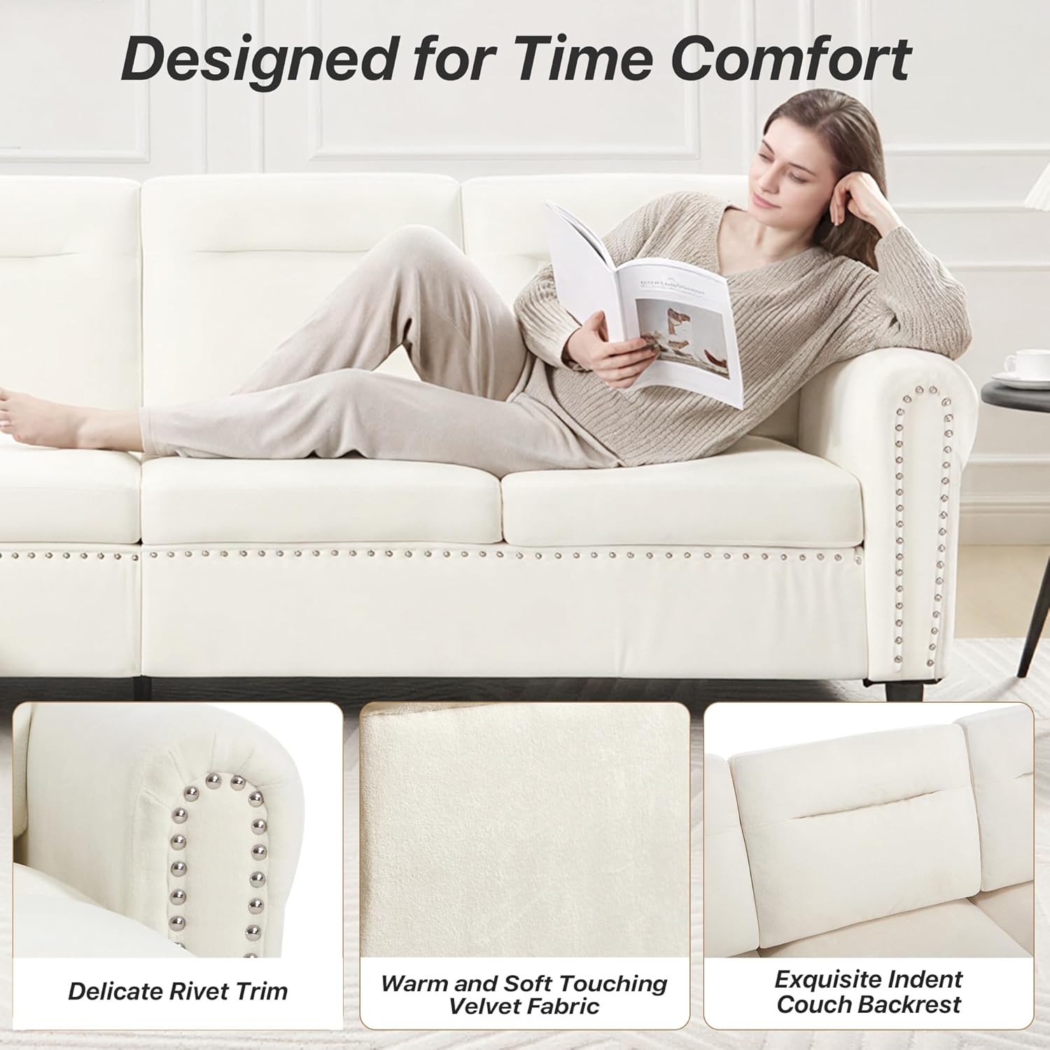 Westice 106" Modular Sectional Sofa with Movable Ottoman, Deep-Seat L-Shaped Couch, 4-Seater Modern Sofa for Living Room, Bedroom, or Apartment (Beige)
