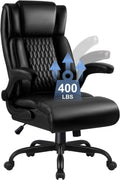 Big and Tall Office Chair 400LBS, Heavy Duty Executive Office Desk Chair with Flip-up Armrest, Ergonomic Swivel High Back Office Chairs with Lumbar Support, PU Leather, Black
