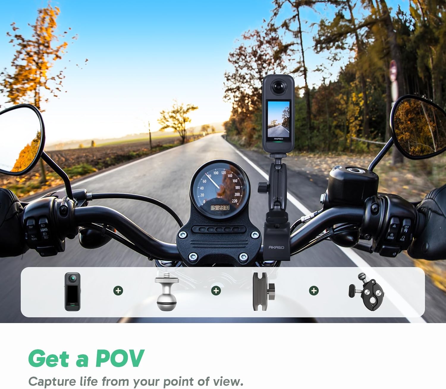 AKASO 360 Weatherproof 360° Action Camera - 5.7K 360 Video with 1/2" 48MP Sensors  72MP 360 Photo  360-SuperSmooth  Invisible Selfie Stick  360° Horizon Lock  AI Tracking Motorcycle Combo