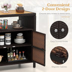 Tangkula Rattan Outdoor Storage Cabinet, Patiojoy Outdoor Cabinet with Acacia Wood Countertop, Open Compartment, 2-Door Wicker Sideboard, Outdoor Bar for Patio Garden Backyard Poolside (Mix Brown)