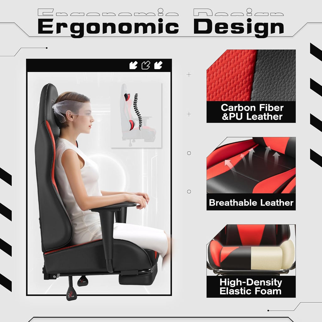 Homall Gaming Chairs, Computer Chair with Footrest and Massage Lumbar Support, Height Adjustable Game Chair with Headrest and Swivel Seat (Red)