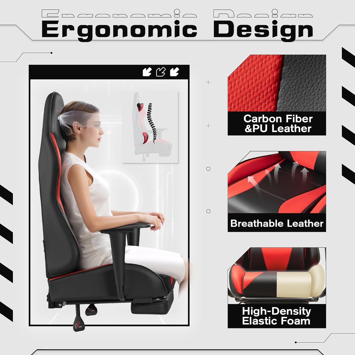 Homall Gaming Chairs, Computer Chair with Footrest and Massage Lumbar Support, Height Adjustable Game Chair with Headrest and Swivel Seat (Red)