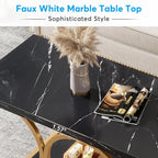 Tribesigns Rectangle Coffee Table, 47.24-inch Modern Coffee Tables for Living Room, 2-Tier Faux Marble Wood Coffee Table with Geometric Metal Legs, Furniture with Storage Shelf (Black & Gold)