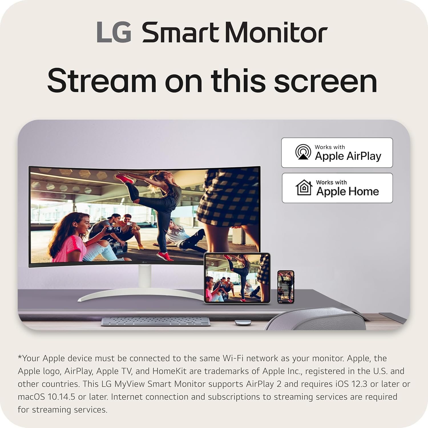 LG 34SR60QC-W 34-inch QHD (3440x1440) Curved Smart Monitor with Streaming  UltraWide Screen  webOS  HDR10  100Hz  Built-in Speaker  AirPlay2  Screen Share  Bluetooth  ThinQ App  White