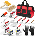 SiliFine 18 Pcs Masonry Trowel Construction Tool Kit with Tool Bag, Includes Putty Knives, Gloves Rebar Hooks, Stainless Steel Tools for Home, DIY, Concrete Masonry Work(Orange)