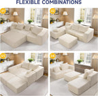 Modular Sectional Sofa, Cloud Couch with Extra-Wide Deep Seats, No-Assembly Plush Corduroy Sleeper Sofa for Living Room or Apartment (Light Cream, L-Shaped:3+1)