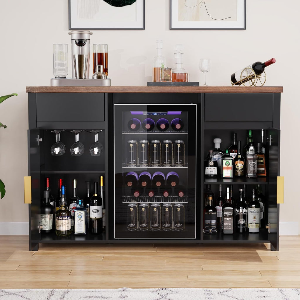 GDLF Large Coffee Bar Cabinet with Fridge Space, Mini Fridge Cabinet with Wine Storage, Buffet Sideboard Table for Home, Fluted Modern Design,53.2" L